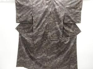 泥染　道長取りに花鳥模様織り出し手織り紬着物